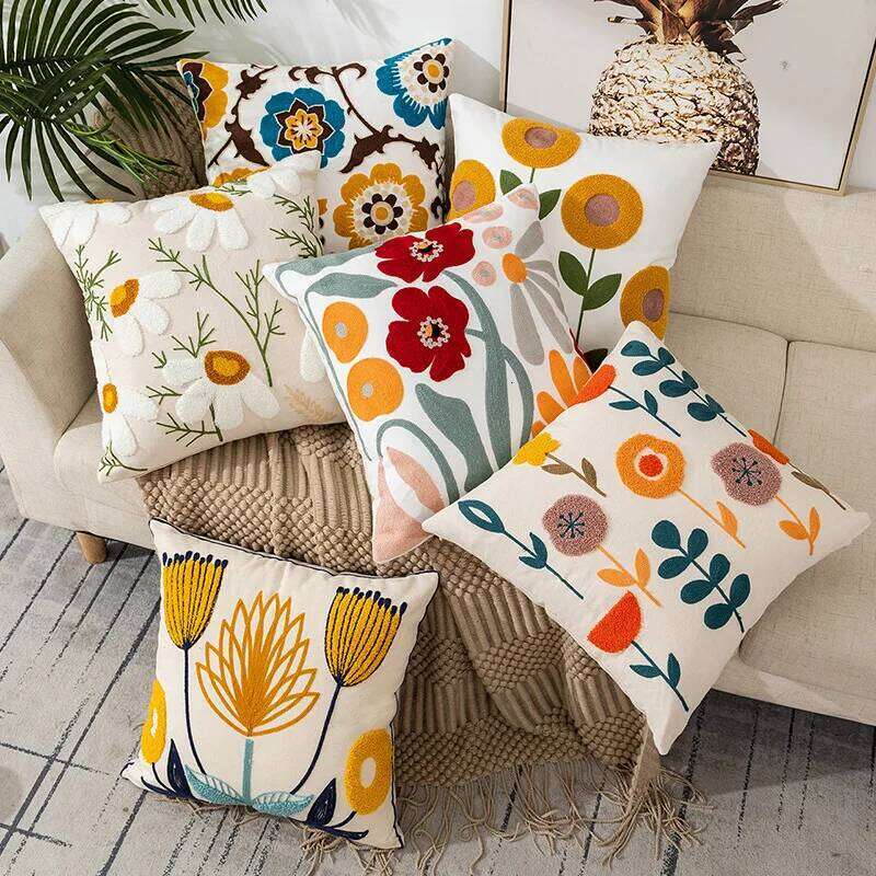 Embroidered Throw Pillow Cover 45x45cm Soft Cozy Cotton Outdoor Decorative Pillowcase Covers with Zipper for Couch Sofa Bedroom