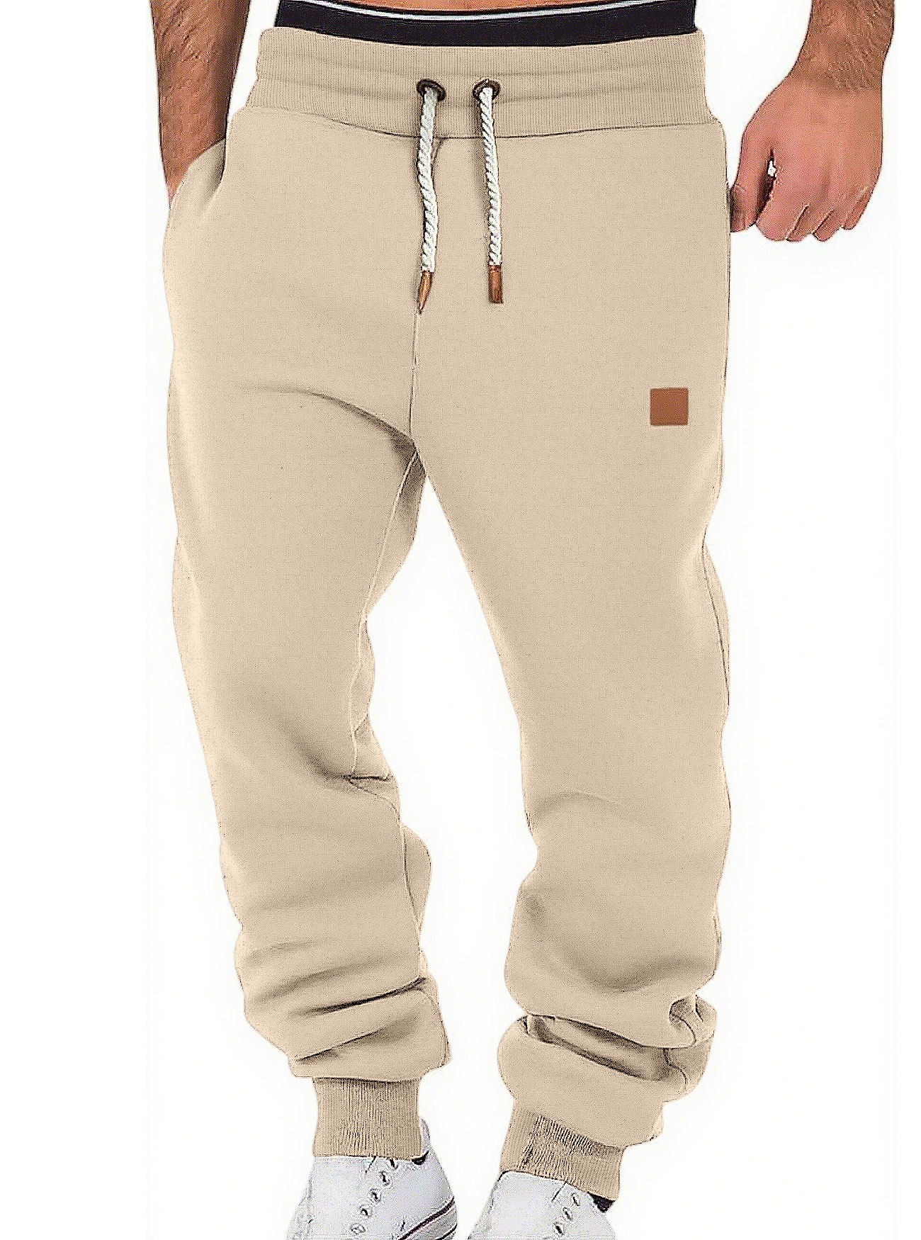 Men's Spring & Autumn Solid Color Trendy Casual Sports Sweatpants, European & American Style Loose-Fit Tapered-Leg Baggy Pants