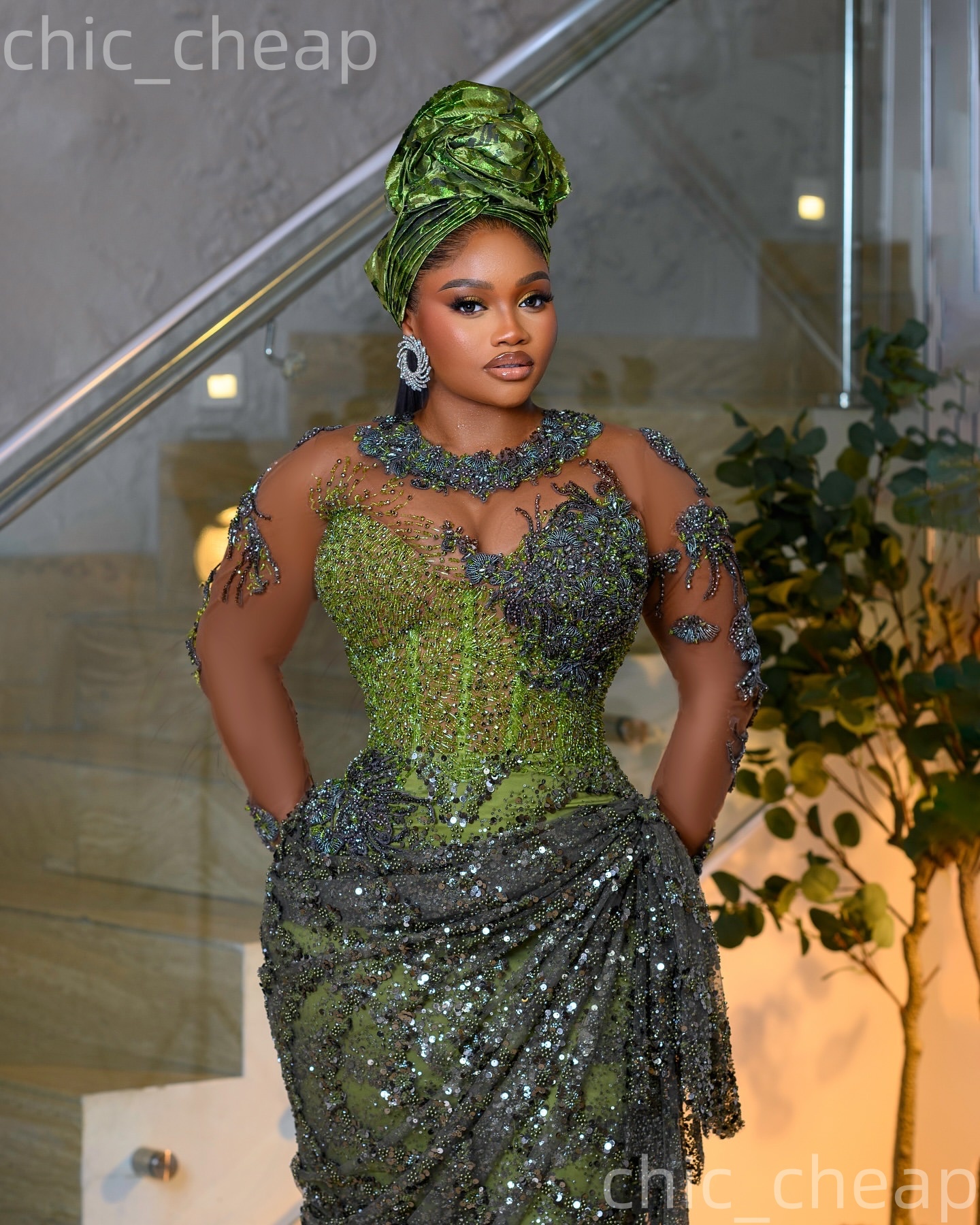 Aso Ebi Nigerian Olive Green Sheath Prom Dresses 2026 Appliques Beaded Sequined Evening Formal Party Second Birthday Engagement Gowns Dress For Specia