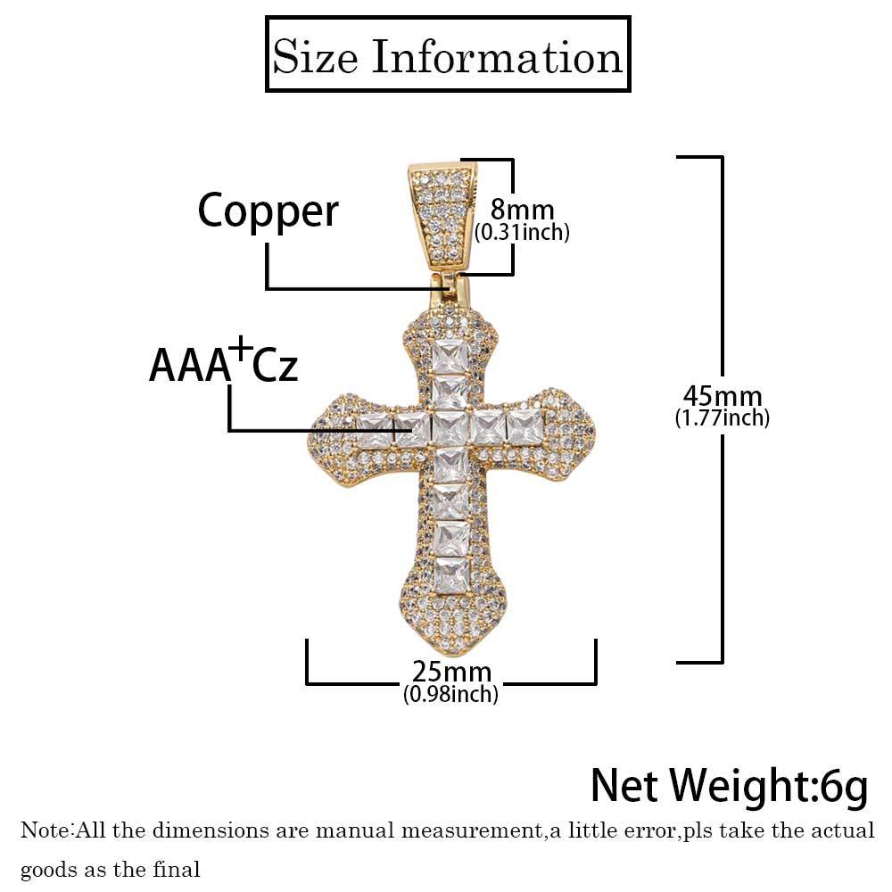 Diamond Stone Cross Pendants Necklace Jewelry 18K Real Gold Plated Men Women Gift Religious Jewelry
