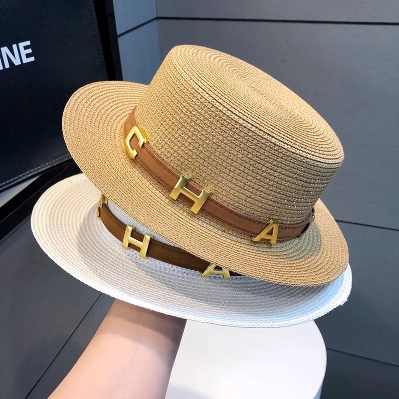 Luxury Brand Designer Cap French Retro Flat Top Summer Beach Sunshade Protection Straw Hepburn Vacation Style Sun Hat For Women