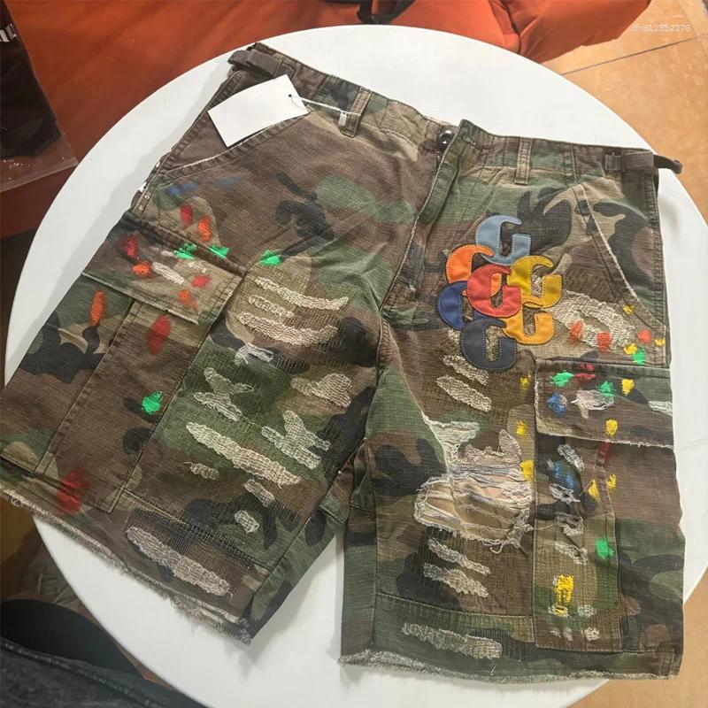 Women's Shorts Deeptown Vintage Camouflage Women Jorts Oversized Leather Letter Embroidery Washed Retro Grunge Wide Leg Jean Baggy