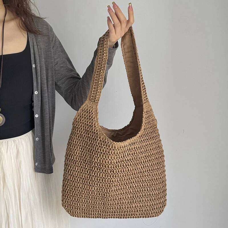 Fashion Rattan Women Shoulder Woven Female Handbags Large Capacity Summer Beach Straw Bags Casual Tote Purses