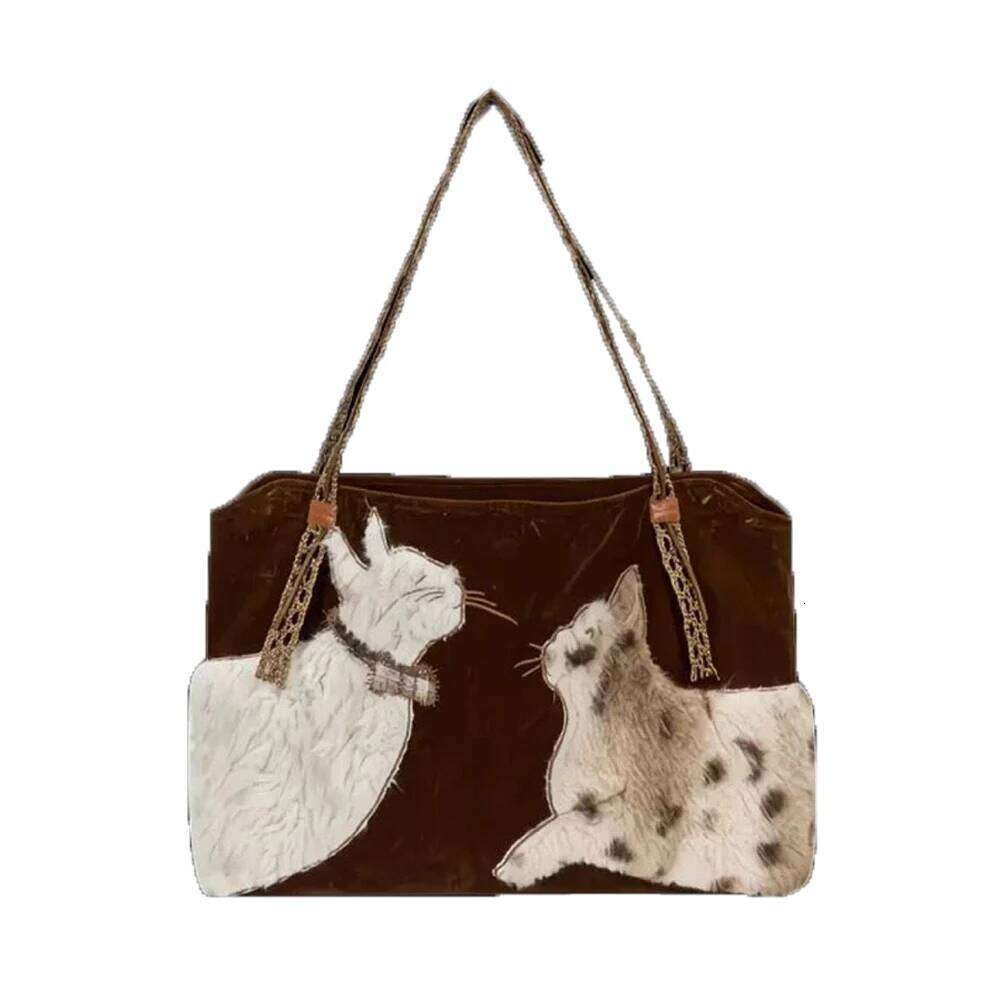 Hot Selling Cute Retro Cat Tote Women Leather Texture Plush Large Capacity Shoulder Bag Ladies Fashion Casual Versatile Crossbody Bags DIDENGLAOREN