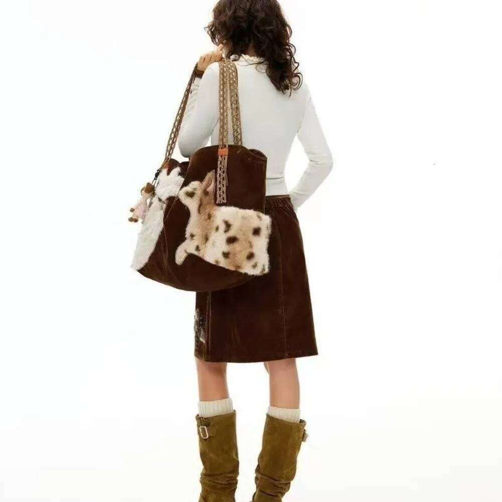 Hot Selling Cute Retro Cat Tote Women Leather Texture Plush Large Capacity Shoulder Bag Ladies Fashion Casual Versatile Crossbody Bags DIDENGLAOREN