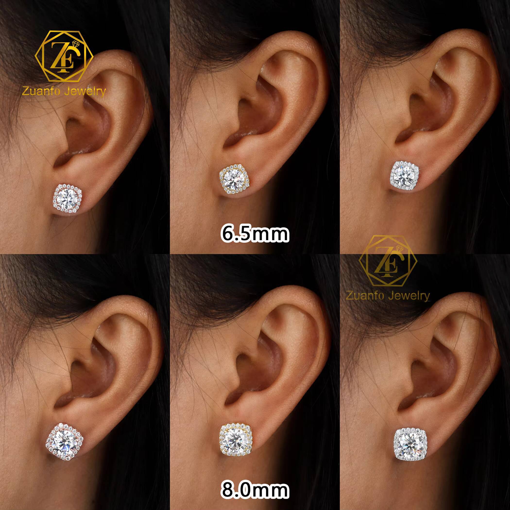 Factory Wholesale 65mm 8mm VVS HipHop Style 925 Silver Moissanite Stud Earrings for Men and Women