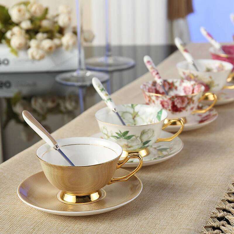 Europe Bone China Coffee Saucer Spoon Set 200ml Luxury Ceramic Mug Top-grade Porcelain Tea Cup Cafe Teaware Party Drinkware
