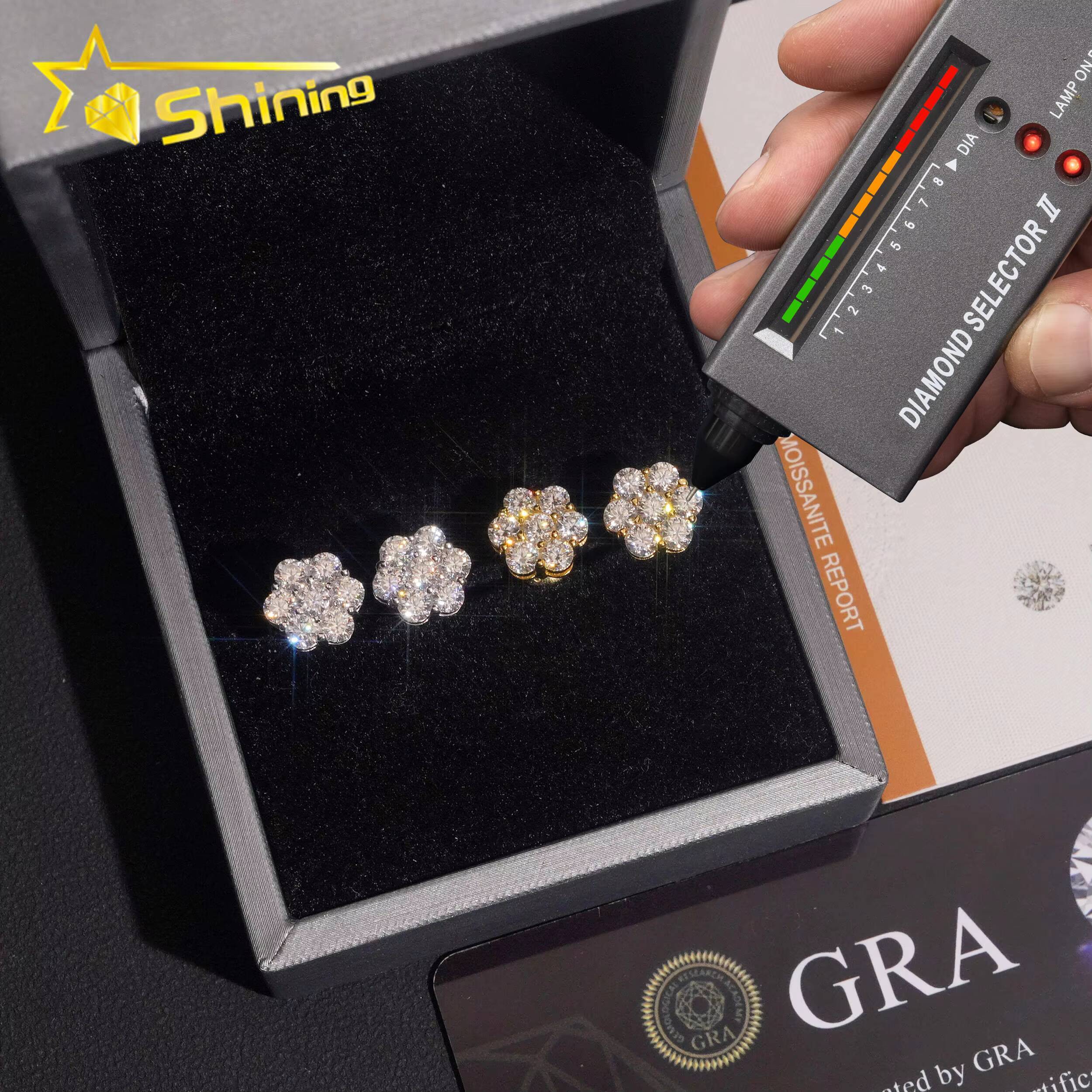 Hot Selling Women Silver 925 Cluster Stud Earrings Fashion Fancy Screw Back 9mm Moissanite Flower Earrings GRA Certificated