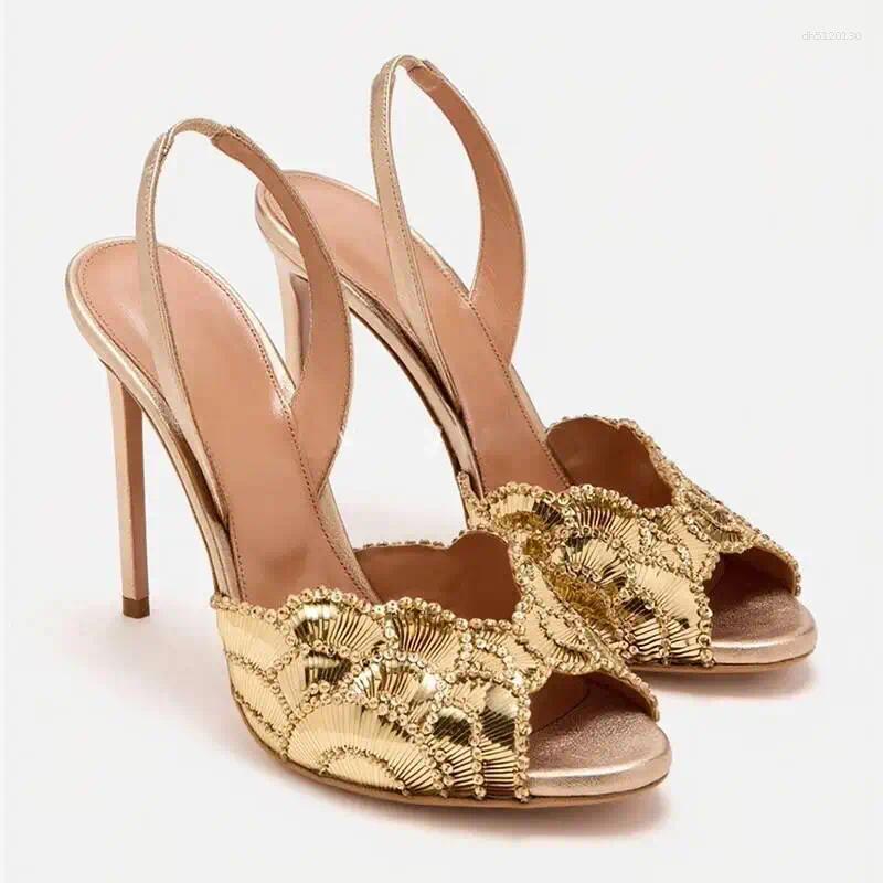 Sandals Summer High-heeled Golden Pineapple Rhinestone Round Toe Open Toothed Women's Slippers Fashion Shows Party And Wedding