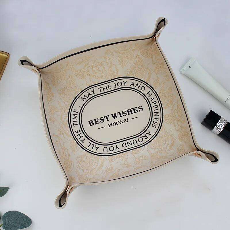 Desktop Plate Home Decoration Dice Tray Key Wallet Coins PU Leather Folding Storage Basket Wholesale