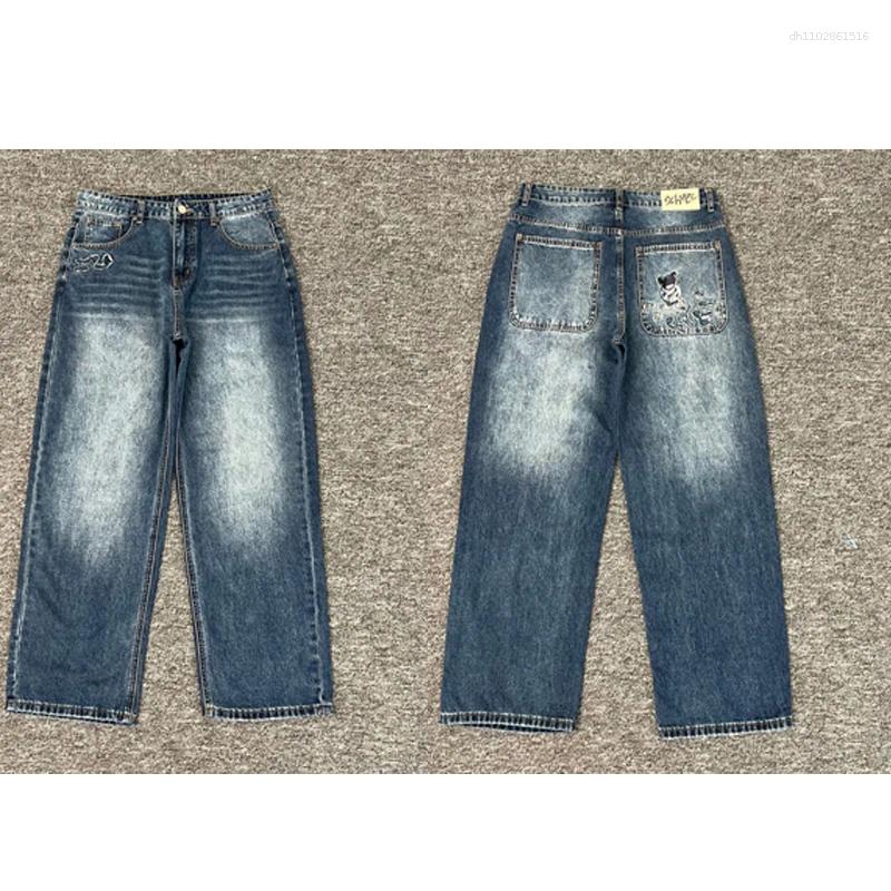 Men's Jeans Harajuku Casual Derschutze Straight-leg Heavy Exquisite Embroidery Print High Quality Real Po Y2K