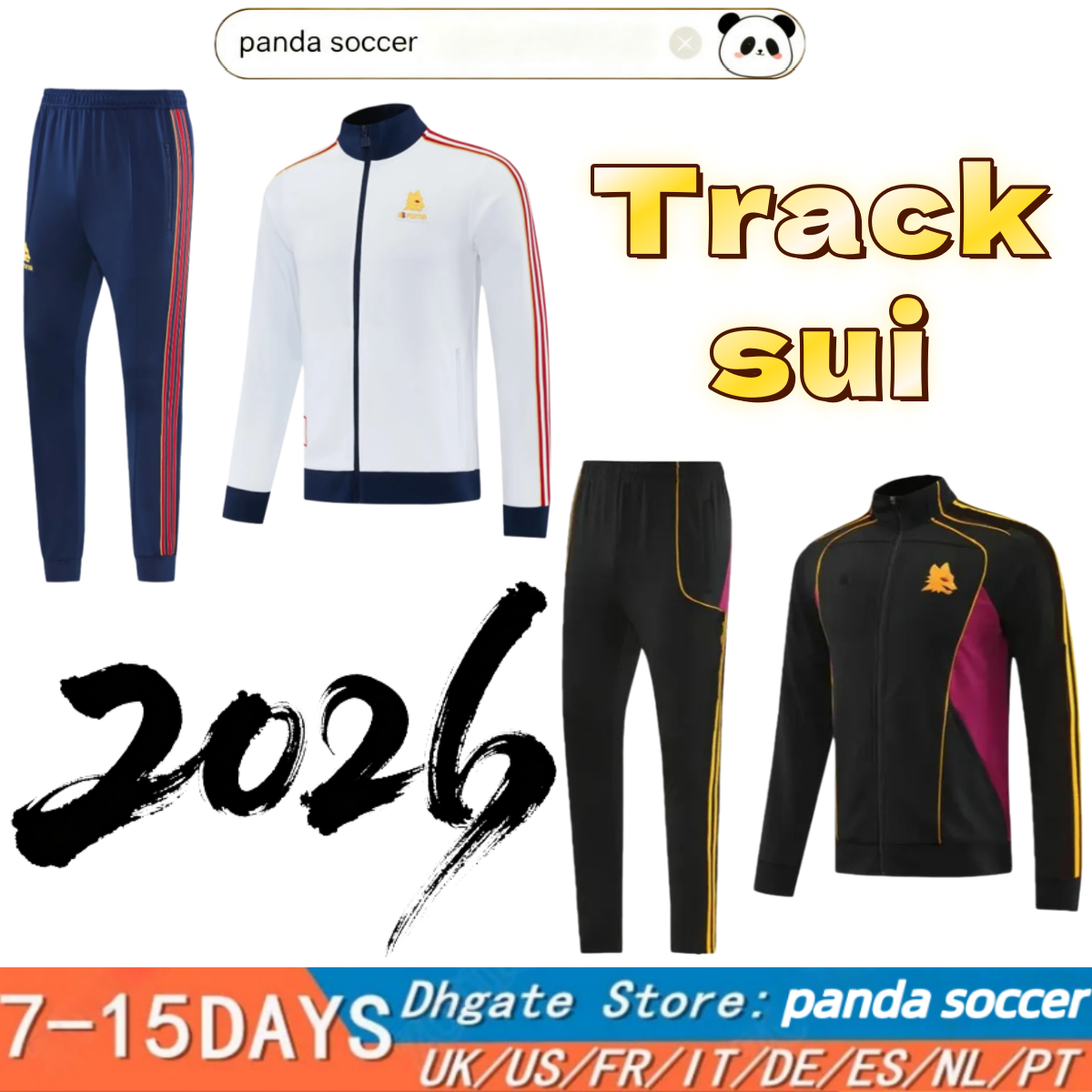 2026 2027 Roma Men's Kids kit Soccer tracksuit 25 26 LUKAKU TOTTI Soccer Tracksuits Half Zipper Long Sleeve Football Training Uniform Chandal Survetement