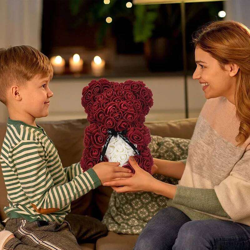 Artificial Flowers 25cm Rose Bear Girlfriend Anniversary Christmas Valentine's Day Gift Birthday Present for Wedding Party W260114