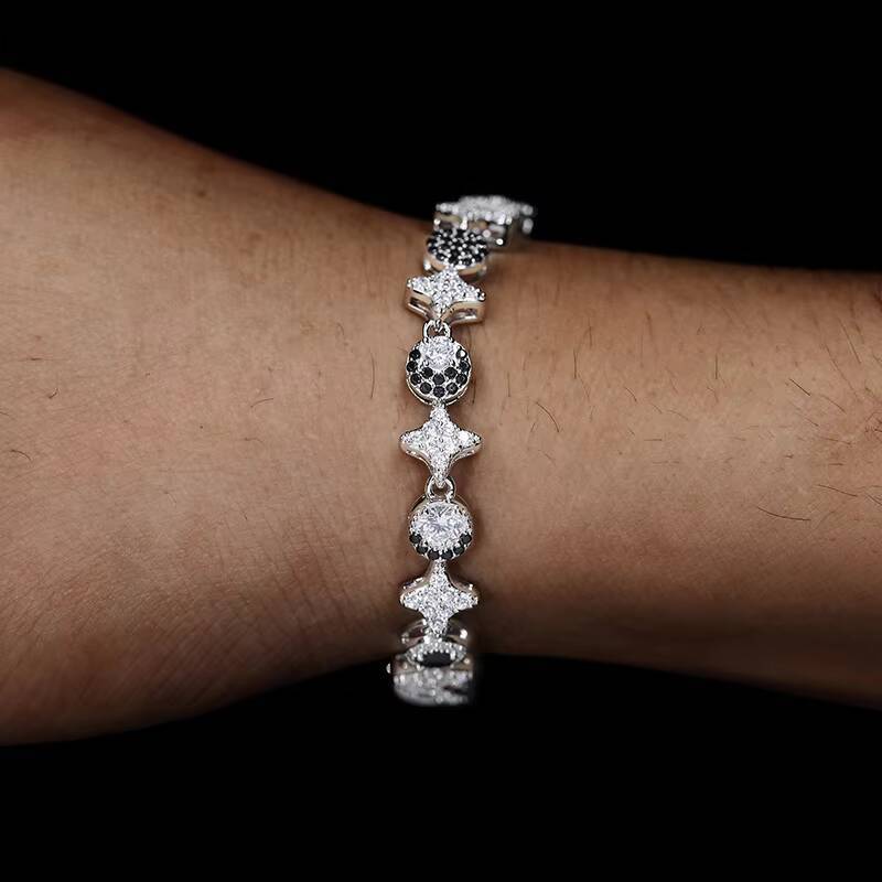 Pass Diamond Tester Moissanite Jewelry Rapper 925 Sterling Silver 6mm White Gold Sun Moon Star Link Chain Bracelet