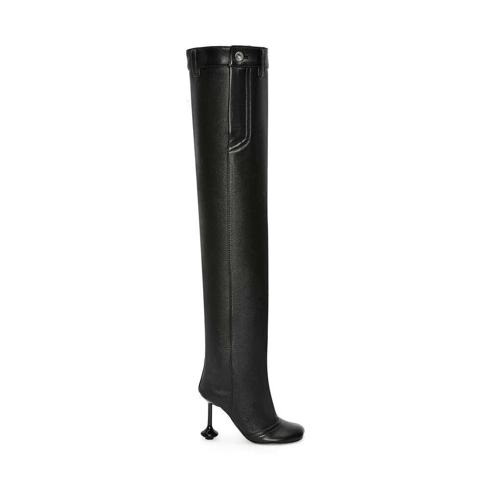 2024 Autumn Winter New Foreign Trade Square Irregular Heel Long Large Round Toe Sexy Over-the-Knee Plus Size Slouch Boots for Women
