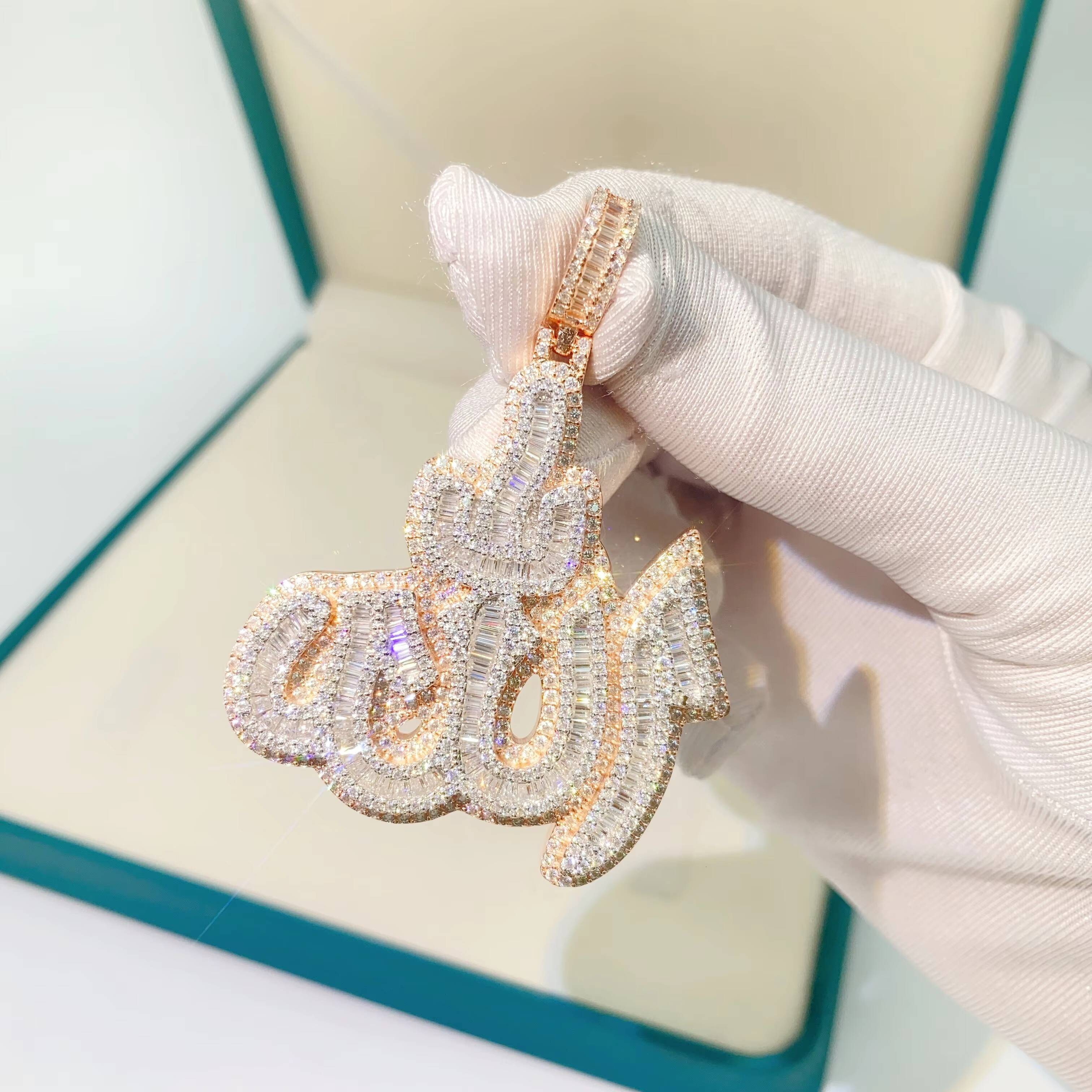 High quality hip hop necklace14k Rose Gold Plated Sterling Silver Hip Hop Men Vvs Moissanite Diamond Iced Out Allah Pendant