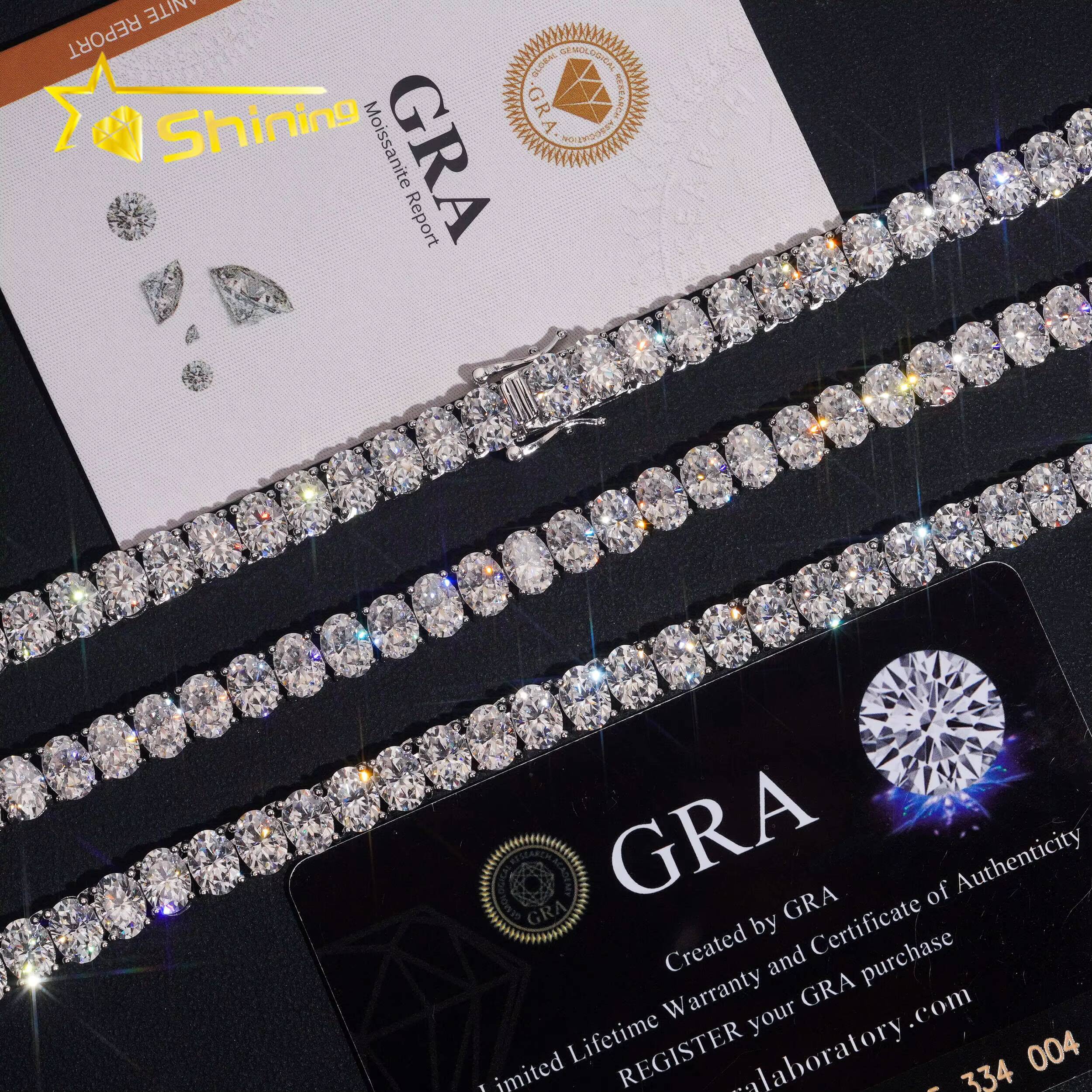 New Stocks Factory Wholesale Price Solid S925 Rhodium Plated Hip Hop Necklace Oval 57mm Moissanite Diamond Tennis Chain