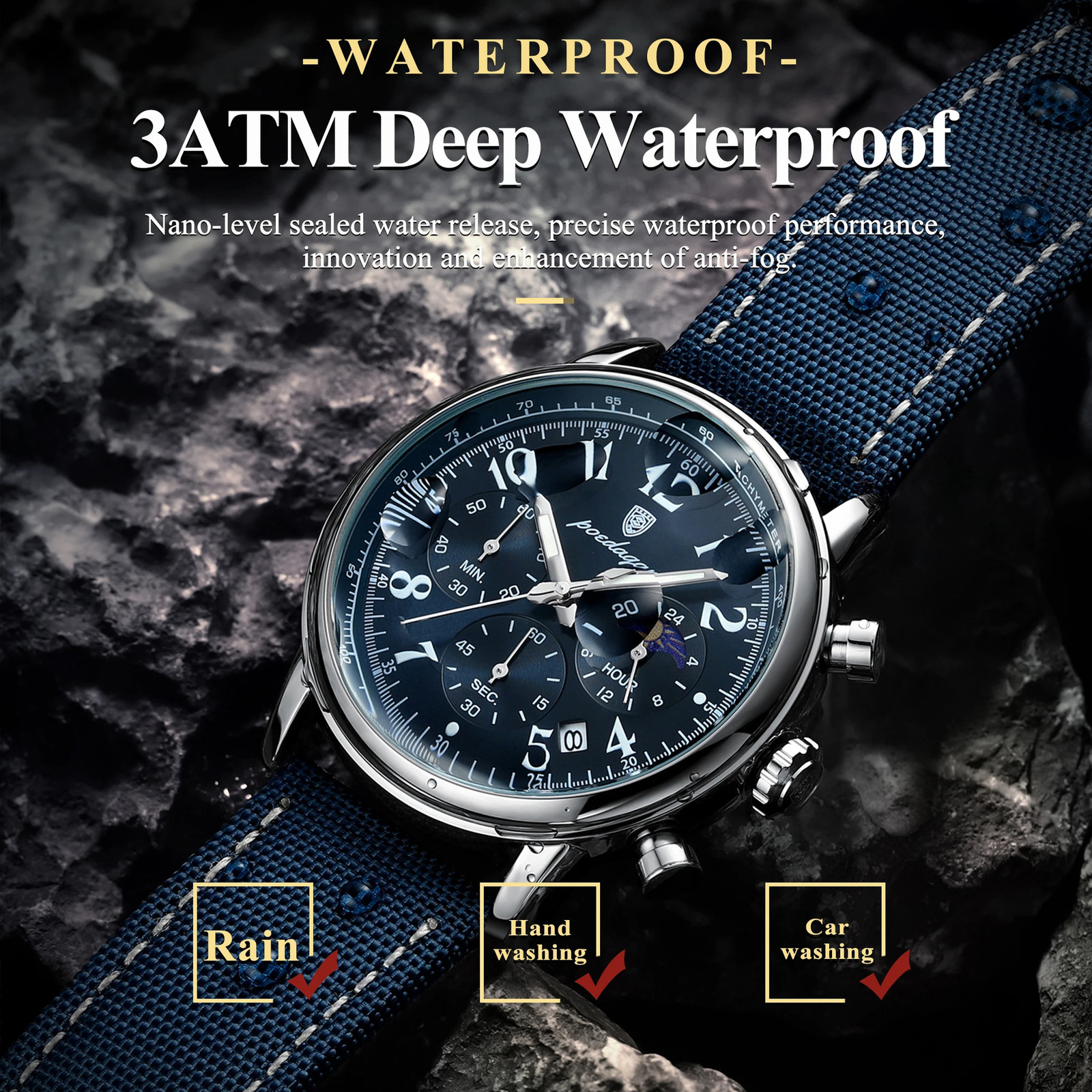 POEDAGAR Sports Military Men Watch Waterproof Luminous Chronograph Nylon Leather Date Man Wristwatch Quartz Mens Watches 260114