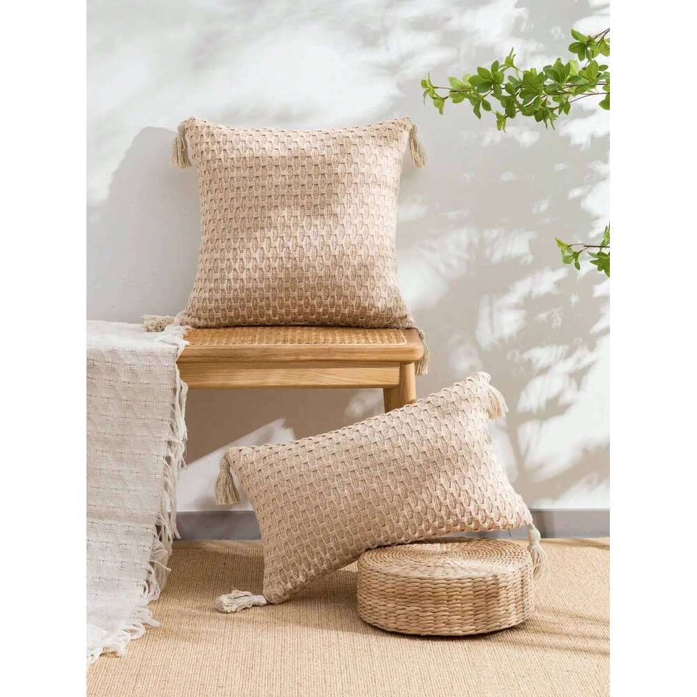 Woven Plaid Bohemian Style Waist Pillowcase, Suitable For Use In Living Rooms, Bedrooms, And Car Pillowcases