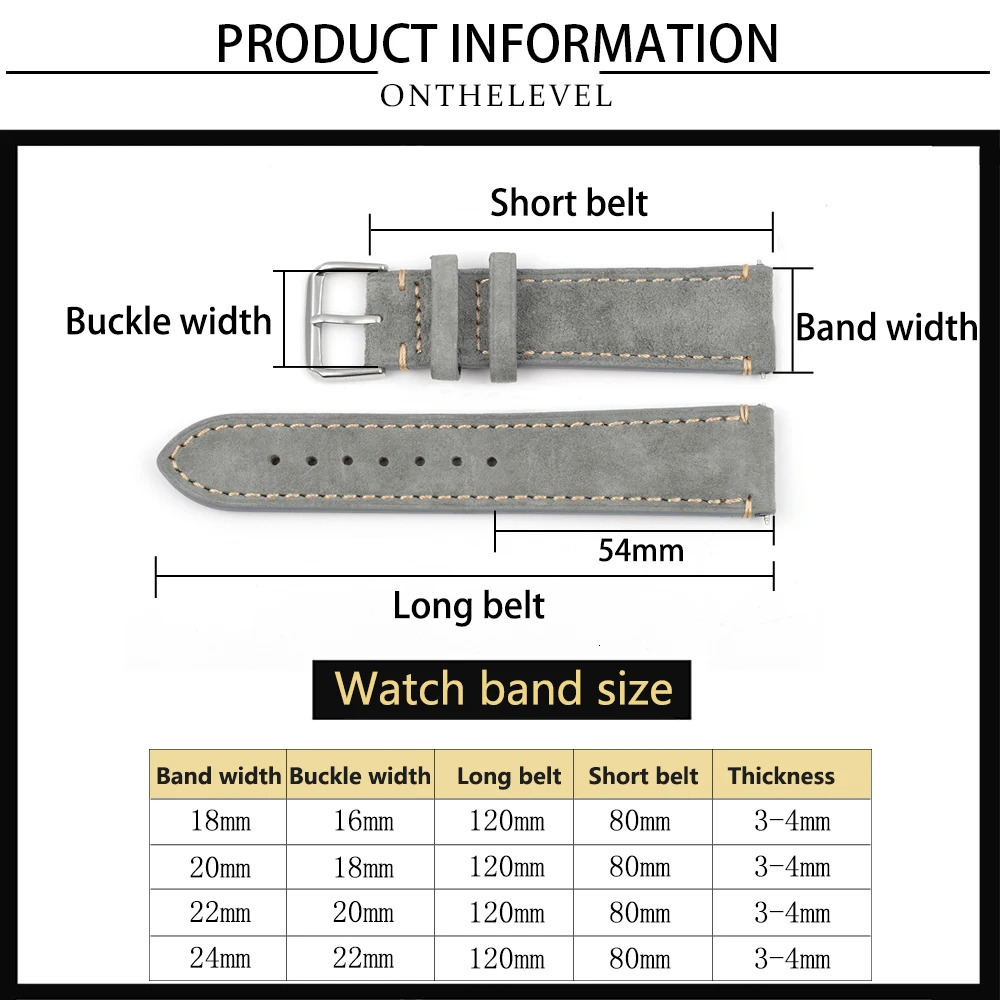 Handmade Leather Watchband 18mm 20mm 22mm 24mm Vintage Suede Watch Strap Replacement Tan Gray Beige Color for Men Women Watches 260109