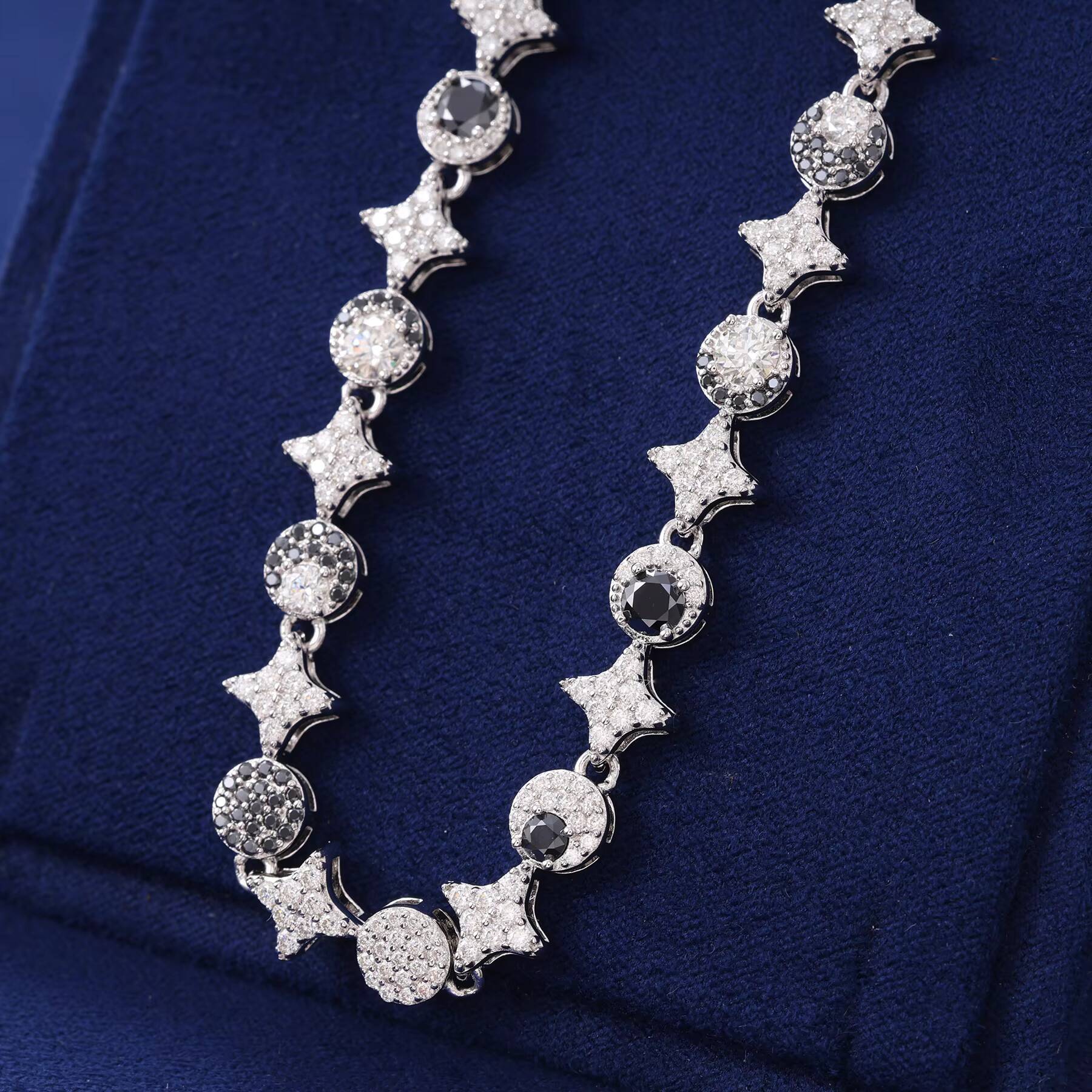 New Arrival 925 Sterling Silver 6mm Iced VVS D Moissanite Diamond Tennis Chain Bracelet with Sun Moon Star Passes Diamond Tester
