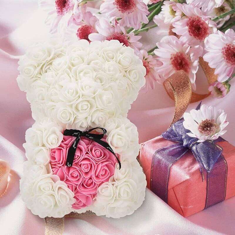 Artificial Flowers 25cm Rose Bear Girlfriend Anniversary Christmas Valentine's Day Gift Birthday Present for Wedding Party W260114
