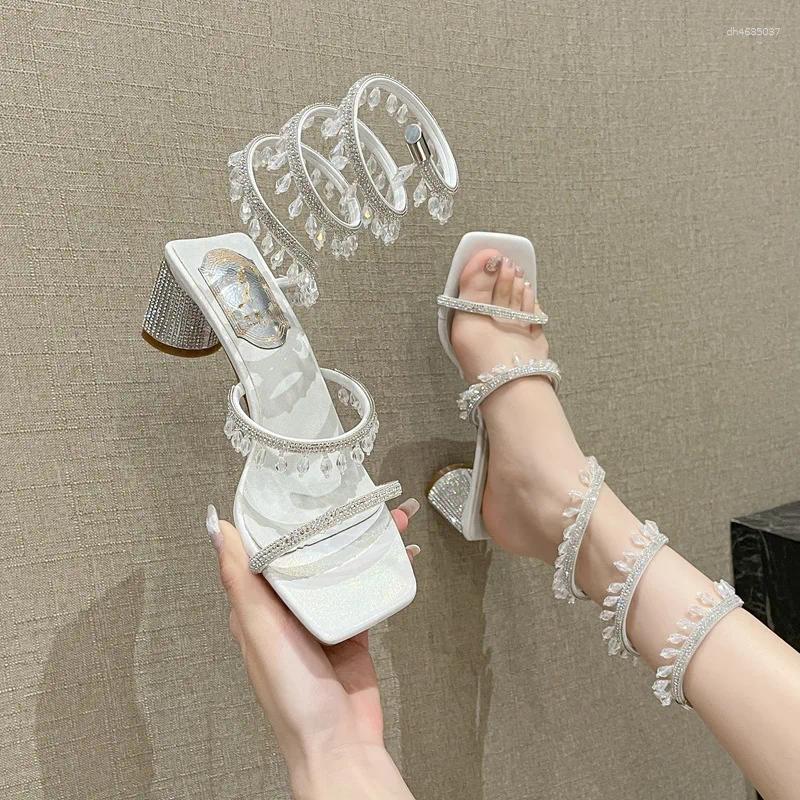 Dress Shoes 2026 Spring/Summer Water Diamond Jewel Wrist Wrapped Snake-shaped High Heel Sandals Sexy Large Size Shoe Girl Women