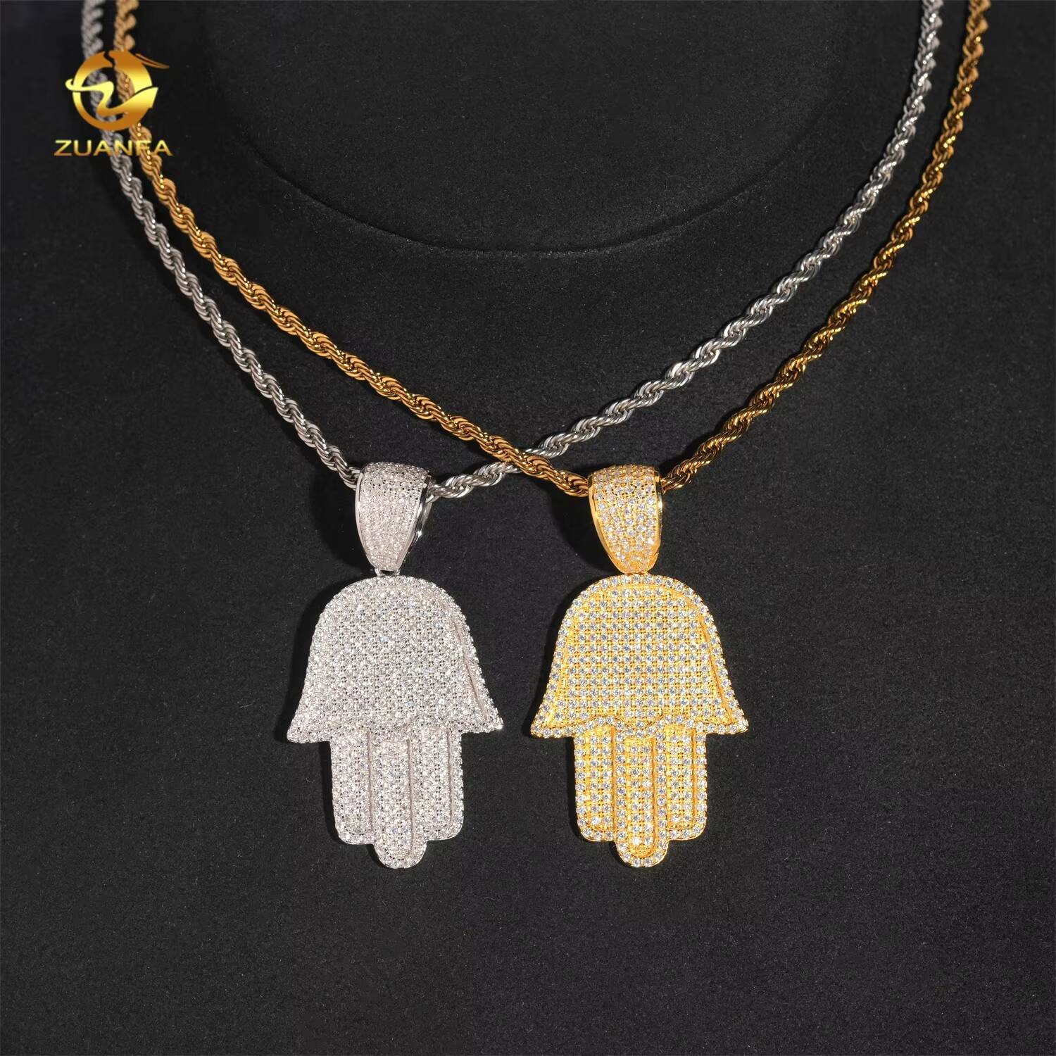 Wholesale Price Hip Hop Jewelry Charm Pendants 925 Silver Hamsa Hand Iced Out Moissanite Pendant for Men