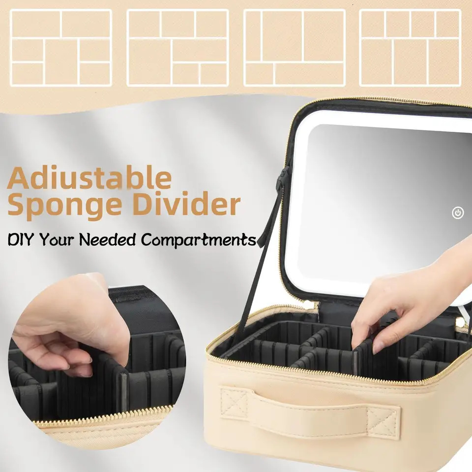 LED Lighted Makeup Bag with Mirror 3-Color LED Lighted Makeup Case with Adjustable Dividers Travel Bag Bag with Mirror 260112ww - view 3