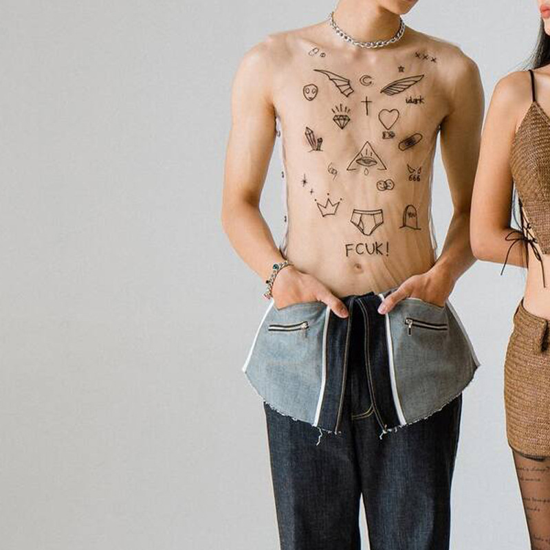 Men's Sheer Cartoon Print Tank Top, Slim Fit Stretchy Sleeveless T-shirt, Trendy See Through Inner Layer Top