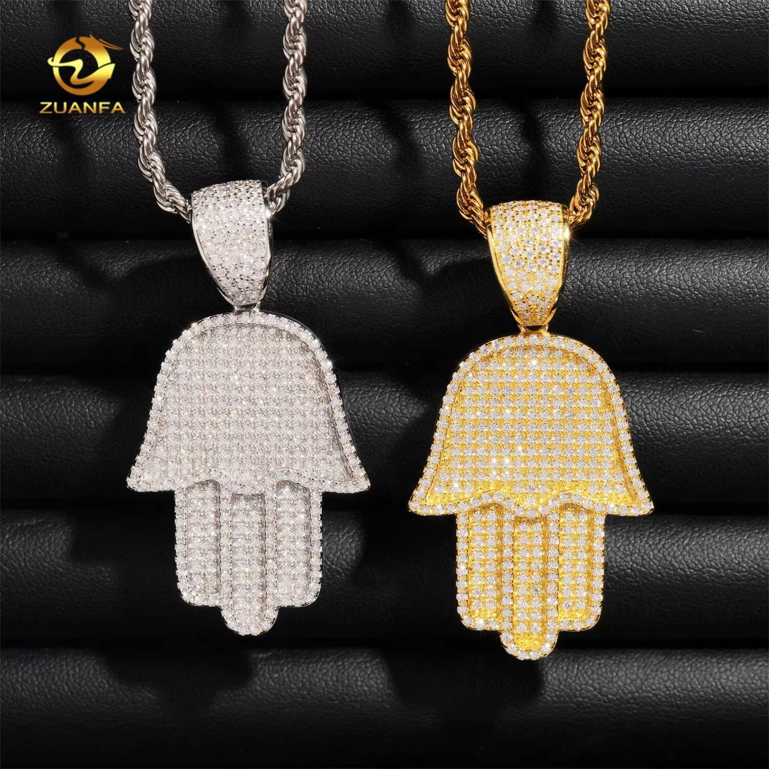 Wholesale Price Hip Hop Jewelry Charm Pendants 925 Silver Hamsa Hand Iced Out Moissanite Pendant for Men