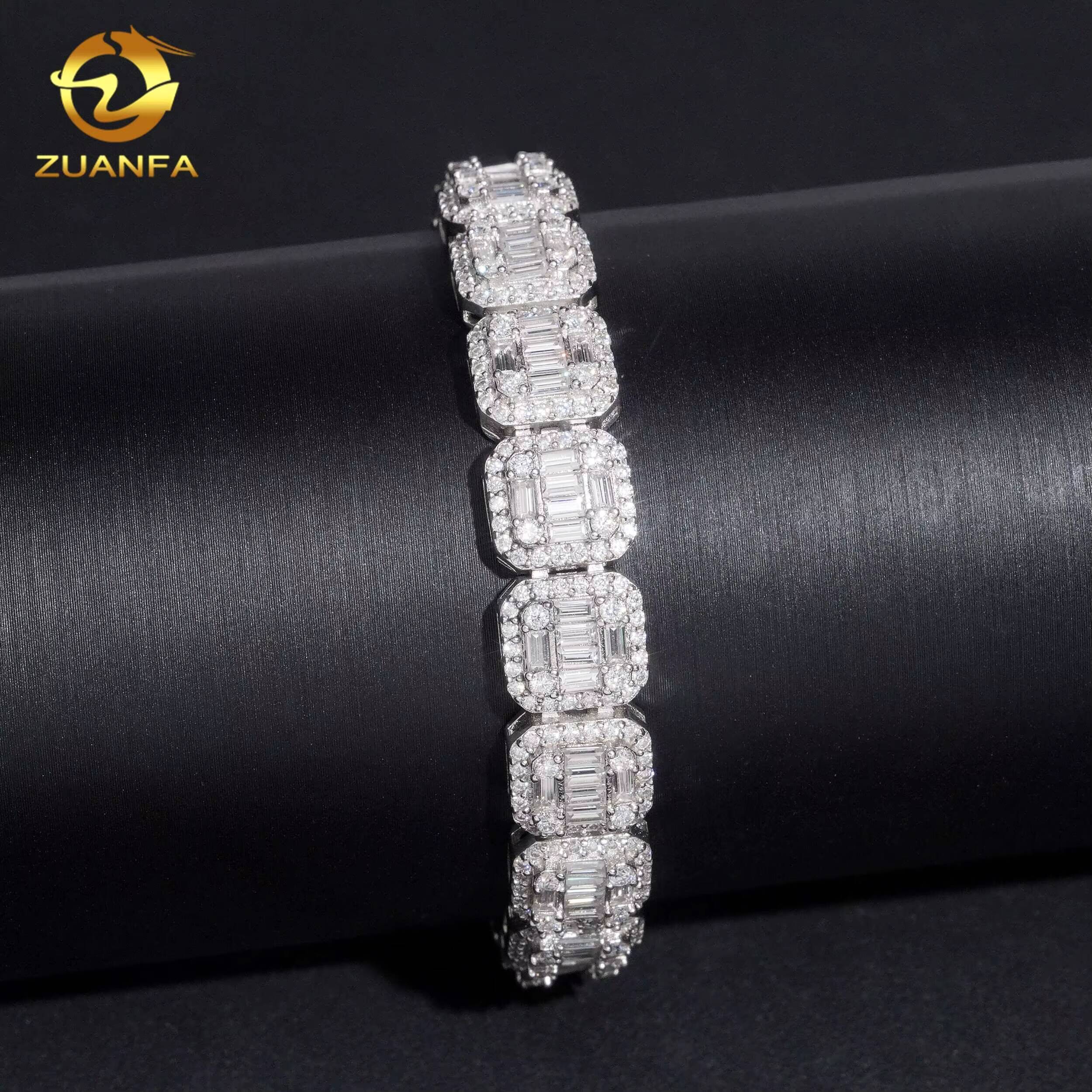 Hip Hop Jewelry 13MM Moissanite Diamond Cuban Link Chain Baguette Cut 925 Silver Iced Out Cuban Link With GRA Certificate