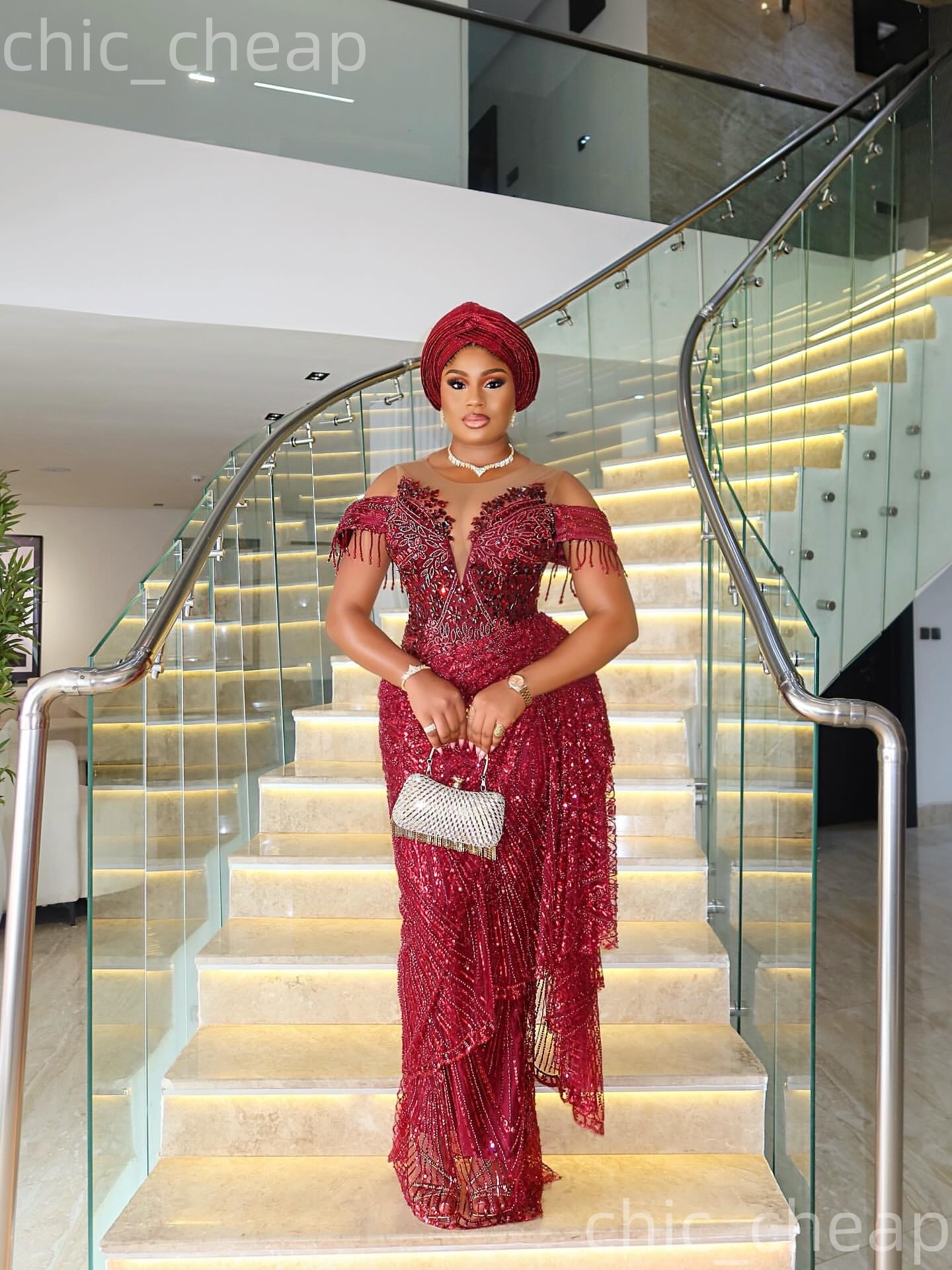 Aso Ebi Nigerian Burgundy Sheath Prom Dresses 2026 Beaded Crystals Sequined Evening Formal Party Second Birthday Engagement Gowns Dress For Special Oc