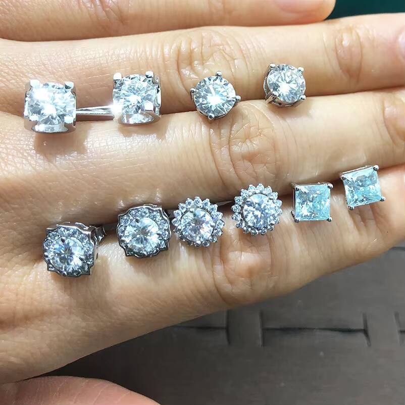 Wholesale Stock Moissanite Earring 925 Sterling Silver White VVS Stud Moissanite Diamond Earring Jewelry