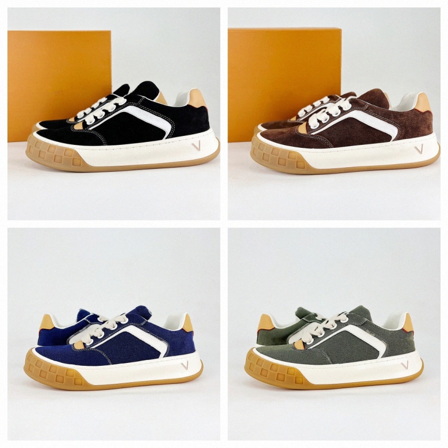 luxury brand designer tilted men sneakers letter canvas coating suede upper Rubber outsole sports shoes retro leisure outdoor fashion mens casual shoe O8U9#