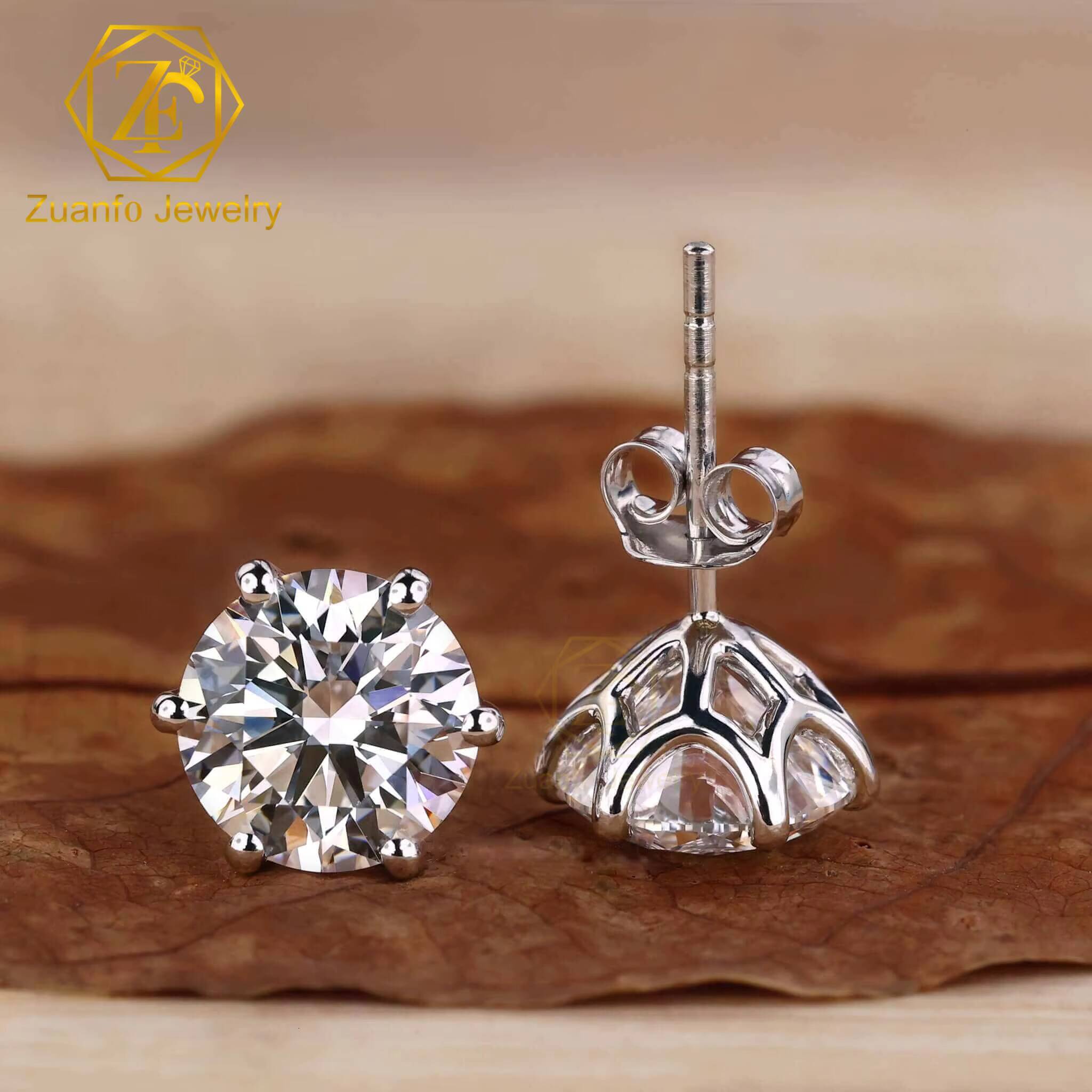 Custom IGI 6Prongs Brilliant Round Cut Lab Grown Diamond Earrings Push Back 925 Sterling Silver Stud Earrings for Women