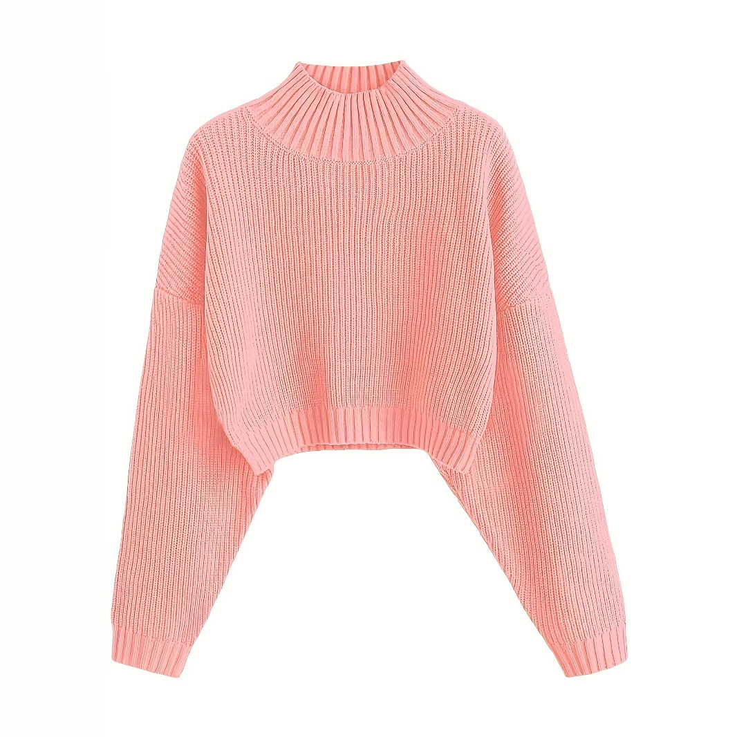 C01144 Solid Color Lantern Sleeve Sweater for Women
