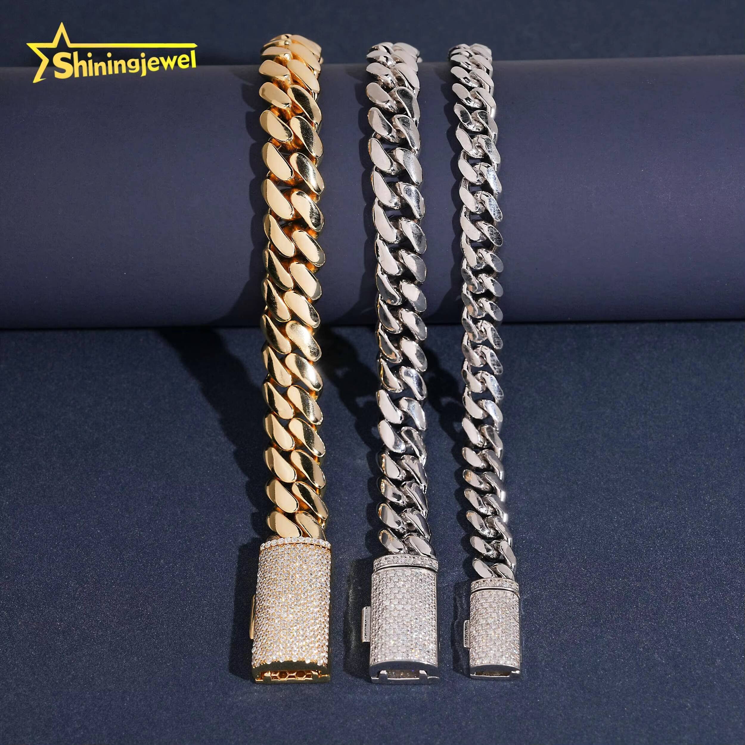 925 Silver Hot Sale 8mm 10mm 12mm Bracelet Link Chain VVS D Moissanite Iced Out Lock Hip Hop Jewelry Miami Plain Cuban Bracelet