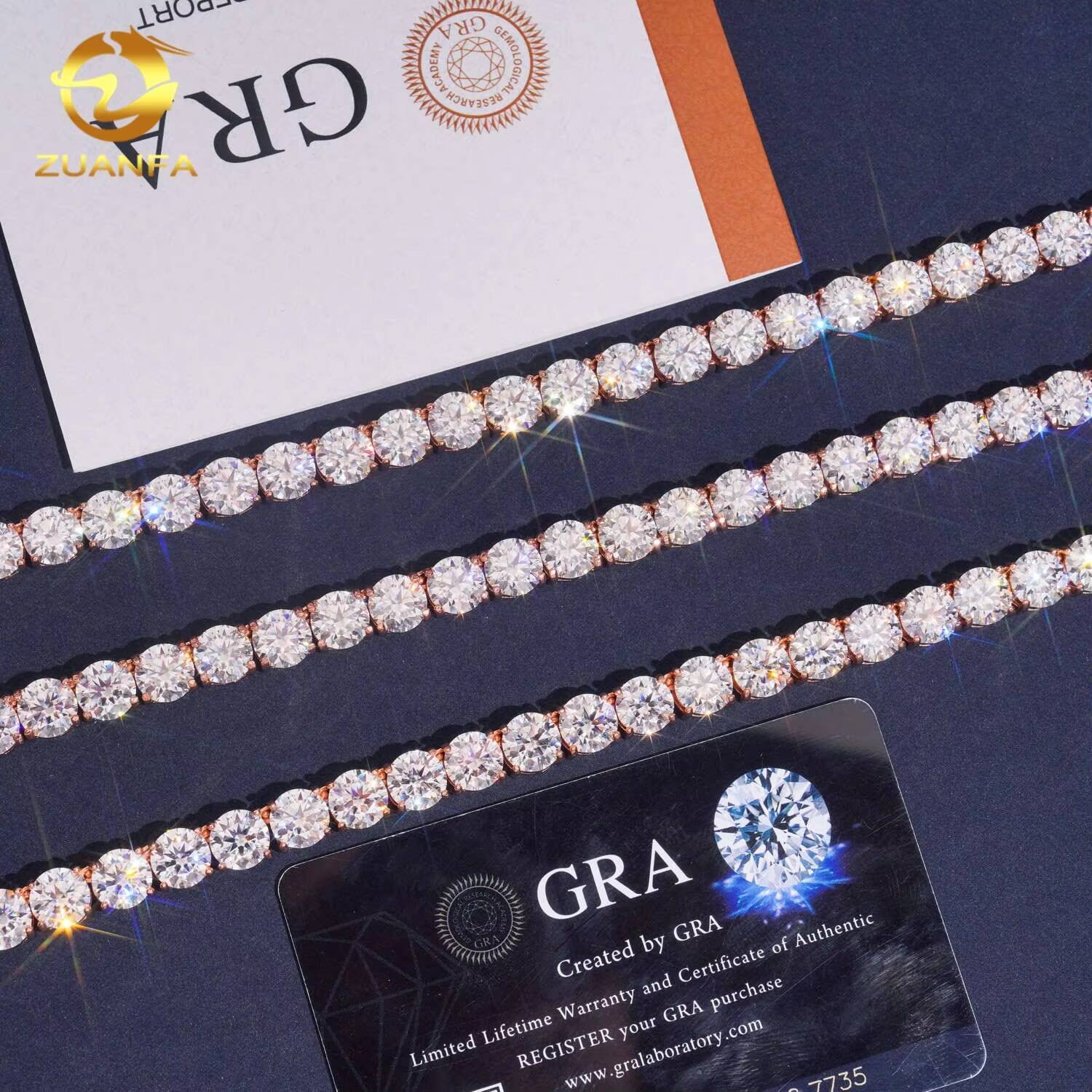 Hip Hop Jewelry 8mm Bling Fine 925 Silver Rose Gold VVS Moissanite Tennis Chain Necklace