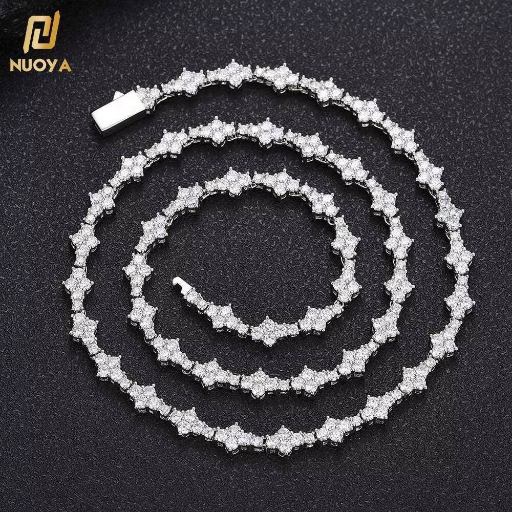 NUOYA New Arrive 65mm Silver Tennis Chain Brass with Bling Zircon Flower Shaped Tennis Chain Necklace for Women