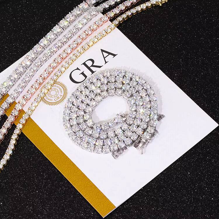 S925 Sterling Silver 18K White Gold D Color Moissanite Tennis Necklace Hip Hop Fashion Jewelry
