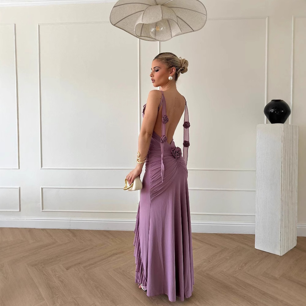 2026 New Style Urban Sexy Luxury Women's Dress - European Fashion Ruffled Silk Dress For Shapely And Sexy Vacation With Strapless Design