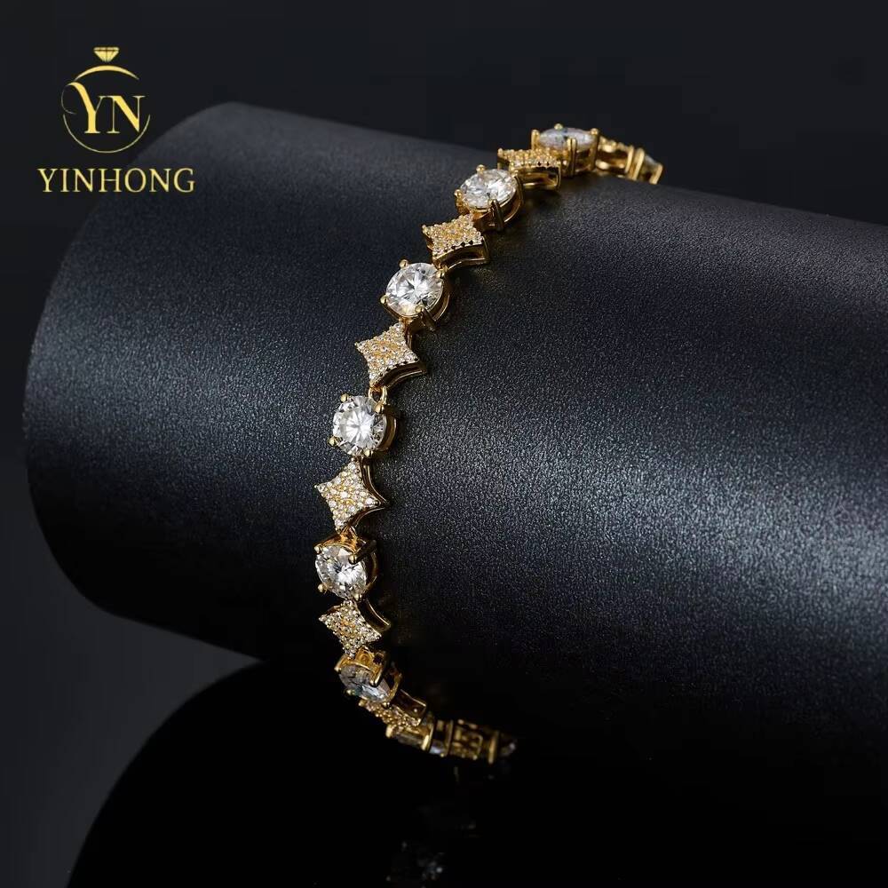 Wholesale Trendy Jewelry 925 Silver Hip Hop Jewelry Bracelet Prong D Color Moissanite Star Bracelet for Friends Gift