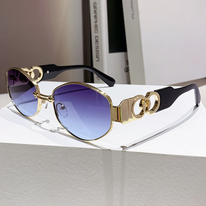New Designer Sunglasses Metal Women's Oval Sunglasses Luxury Glasses Personalized Trend Driven Sunglasses Women's Small Frame Sunshade Glass