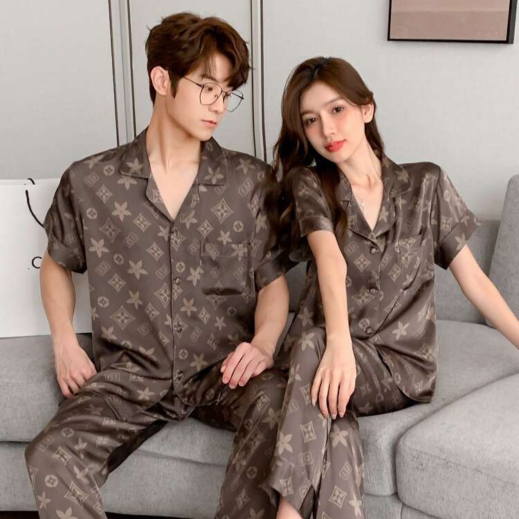 Elegant Luxury Couple Pajamas Spring Summer Ice Short Sleeve Thin Silk Homewear