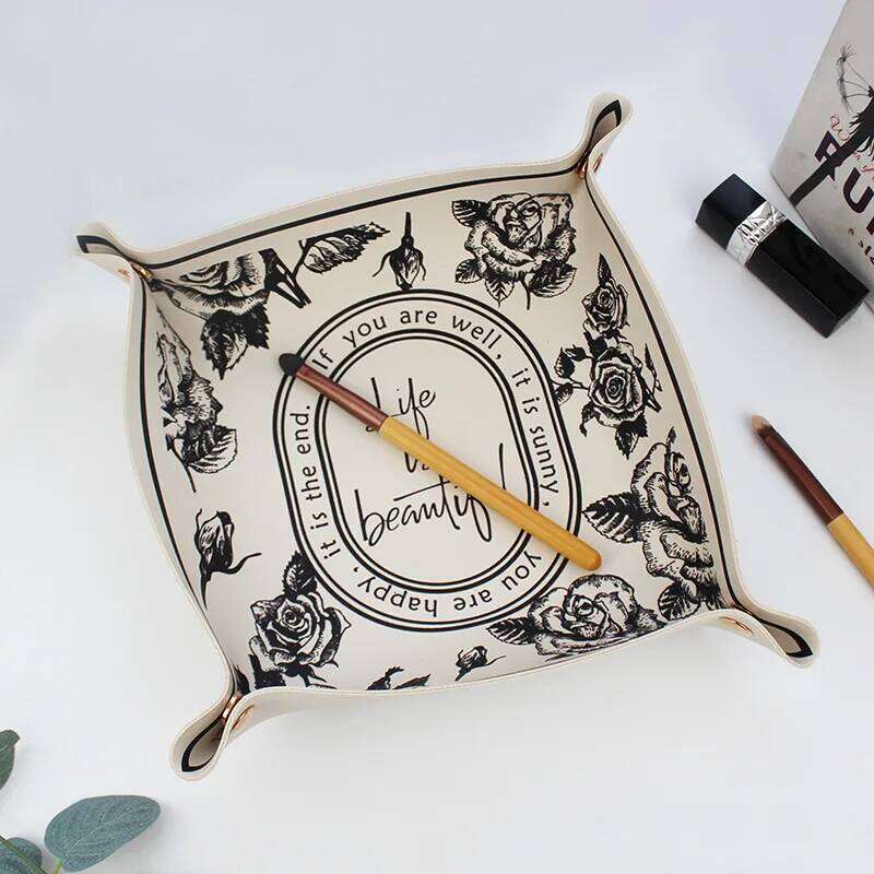 Desktop Plate Home Decoration Dice Tray Key Wallet Coins PU Leather Folding Storage Basket Wholesale