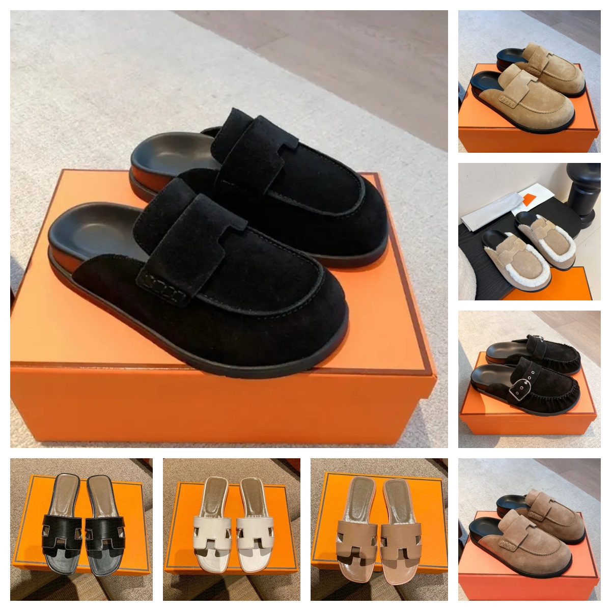 Chypre Sandals women h designer slipper summer Leather calfskin women men flat Fashion Beach Slippers Outdoor Indoor casual mule boken wool slippers with box 35-45