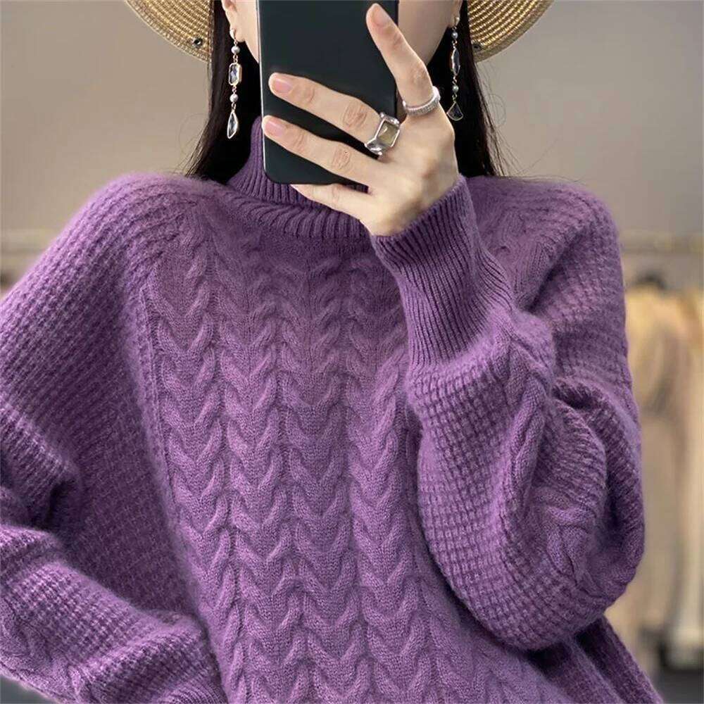 Fashion Cashmere Turtleneck Women 2024 New Autumn Winter Pullover Female Knitting Streetwear Casual Knitted Sweater Tops