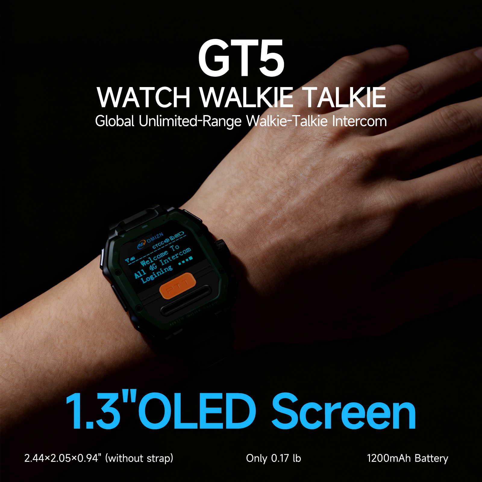OMIZN GT5 Watch walkie talkie Unlimited Range,4G LTE Long Range Two Way Radio with Pre-installed SIM,Lifetime Free,VOx,AES256 Encryption for Commercia