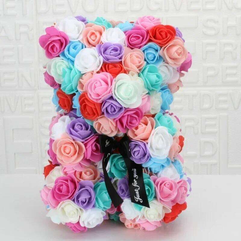 New Home Decoration Gifts Creative Eternal Rose Hug Bear Romantic Valentine's Day Christmas Flower Decor W260114